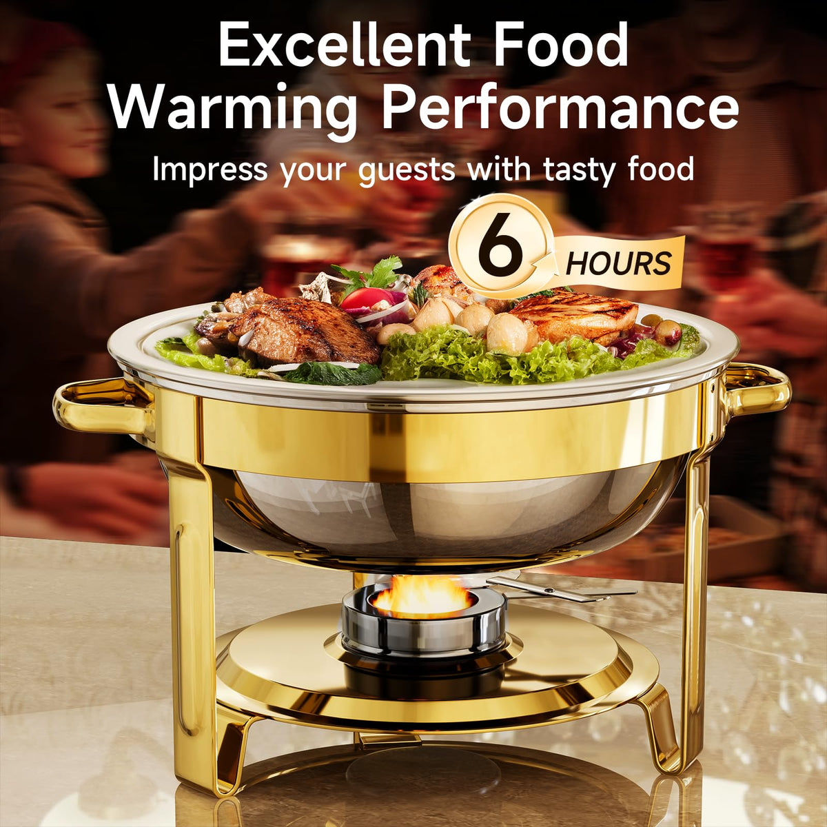 Chafing Dishes for Buffet, 4 Pack 5QT Round Stainless Steel Chafing Dish Set for Home Parties, Christmas Gatherings, Catering Events Complete Buffet Warmer Set (Golden, 4PACK) 🍁 All In One Marketplace Canada