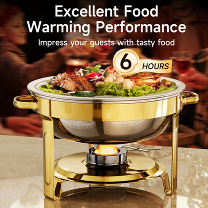 Chafing Dishes for Buffet, 4 Pack 5QT Round Stainless Steel Chafing Dish Set for Home Parties, Christmas Gatherings, Catering Events Complete Buffet Warmer Set (Golden, 4PACK) 🍁 All In One Marketplace Canada