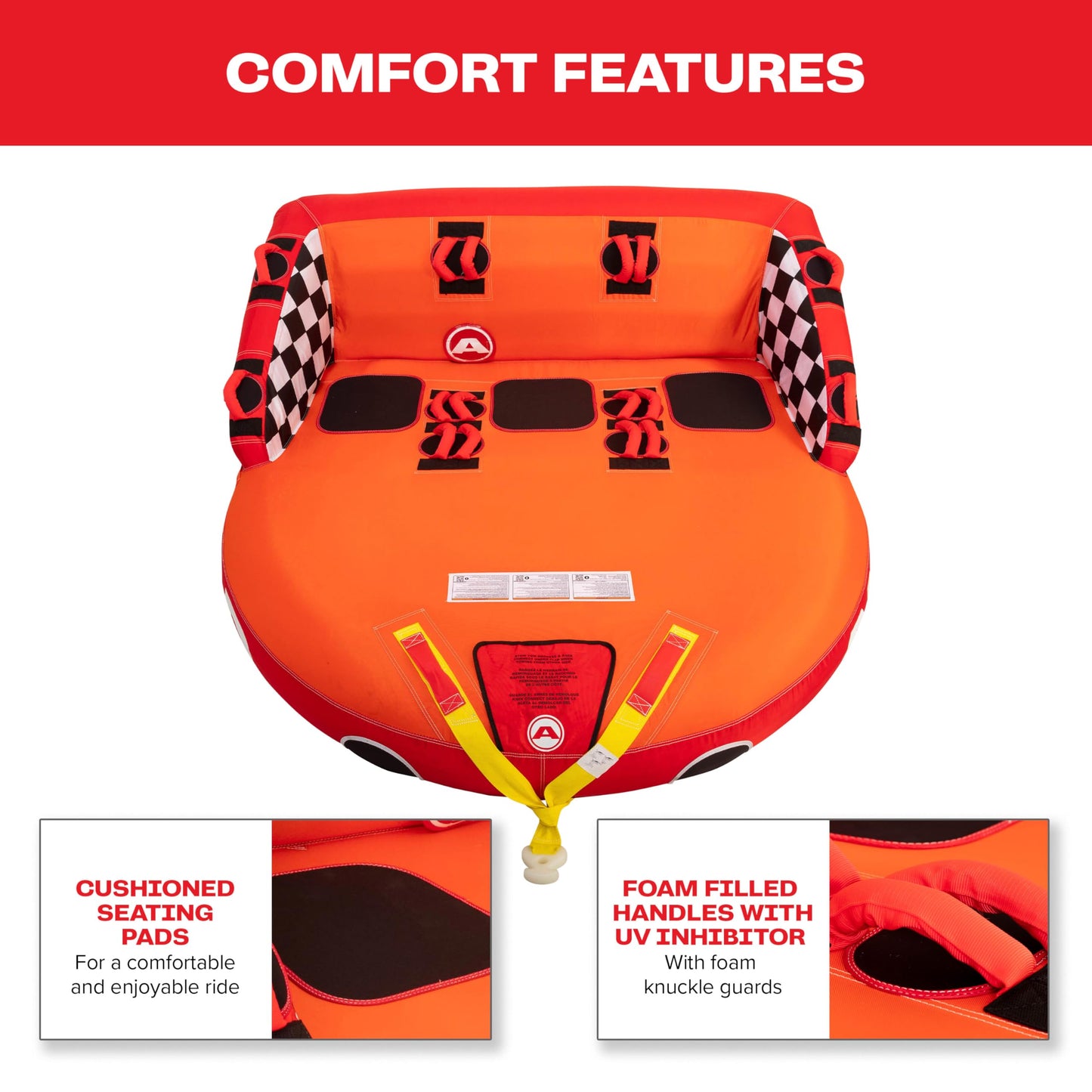 Airhead Super Mable, 1-3 Rider - Inflatable Towable Tube for Boating and Water Sports, Heavy Duty Full Nylon Cover & Zipper with EVA Foam Padding, Easy Inflating & Deflating Airhead