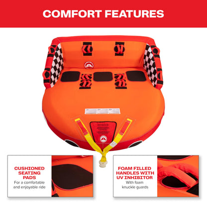 Airhead Super Mable, 1-3 Rider - Inflatable Towable Tube for Boating and Water Sports, Heavy Duty Full Nylon Cover & Zipper with EVA Foam Padding, Easy Inflating & Deflating Airhead