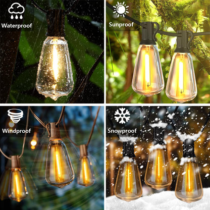 55FT Outdoor String Lights with 27 Shatterproof LED Edison Bulbs (2 Spares), Waterproof ST38 Patio Lights Dimmable, Connectable Hanging Outdoor Lights for House Backyard Garden, 2700K