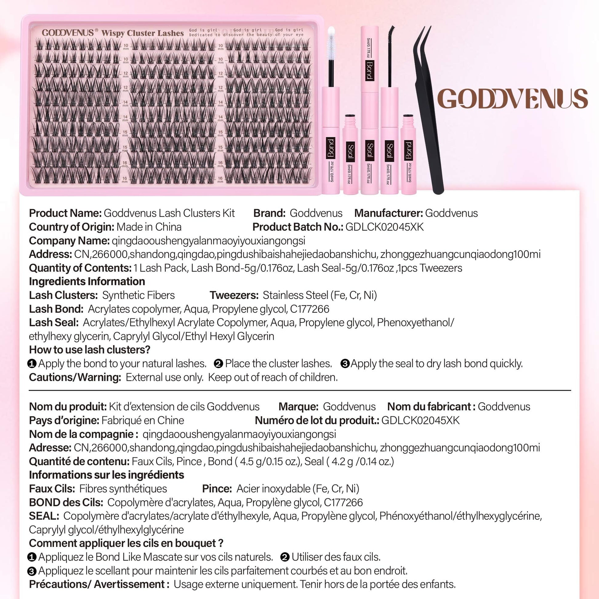 Goddvenus Cluster Lashes Kit Wispy Natural 300pcs Eyelashes Clusters 10-16mm DIY Eyelash Extensions Kit C Curl Individual Lashes for DIY Lash Extension