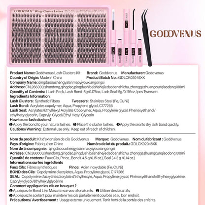 Goddvenus Cluster Lashes Kit Wispy Natural 300pcs Eyelashes Clusters 10-16mm DIY Eyelash Extensions Kit C Curl Individual Lashes for DIY Lash Extension
