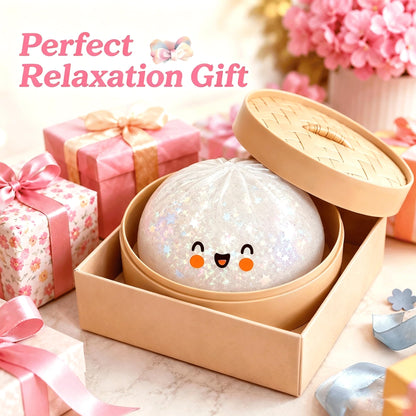 Glitter Dumpling Squishy, Colorful Mystery Dumpling Squishy Surprise Stress Relief, Cute Soft Squeeze Decompression Dough with Steamer (1pcs-White) - Available at All In One Marketplace Canada