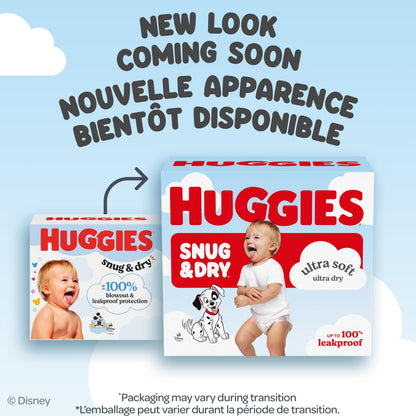 Couches Huggies Taille 7, Couches Bébé Snug & Dry, Taille 7 (14-22 kg), 108 couches (2 paquets de 54), L'emballage peut varier
