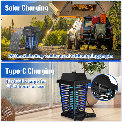 PALONE Bug Zapper with 4500V, USB-C and Solar Panel Dual Charging, Waterproof Bug Zapper with 7.5W Solar Charging Panel, Suitable for Camping Outdoor