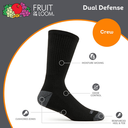 Fruit of the Loom Men's Dual Defense Crew Socks (12 Pack), Black, Medium (6 - 12) - Available at All In One Marketplace Canada