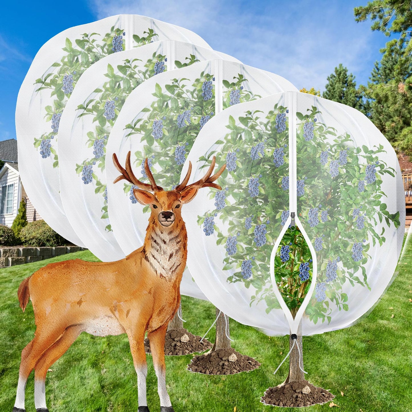 4Pack Garden Fruit Tree Netting for Cicadas with Zipper 150 x 120cm Garden Bird Mesh Netting for Blueberry Bushes with Drawstring,Insect Plant Protection Mesh Net Bags for Tomato,Cicada,Animals