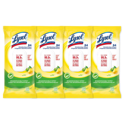 Lysol Disinfecting Wipes Flatpack, Citrus, Biodegradable Wipes, Kills 99.9% of Viruses & Bacteria, Bulk Pack of 4, 336 count (4 x 84 count) - Available at All In One Marketplace Canada