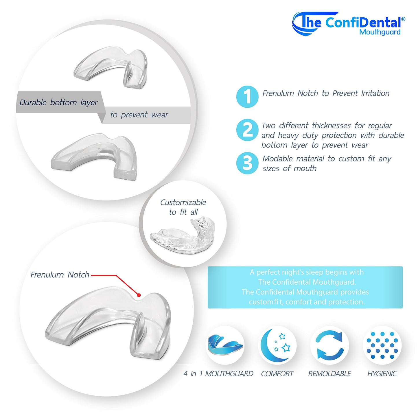The ConfiDental - Moldable Mouth Guard for Teeth Grinding Clenching Bruxism Sport Athletic Whitening Tray Pack of 5 Including 3 Regular and 2 Heavy Duty Guard (3 (Ill) Regular 2 (ll) Heavy Duty)