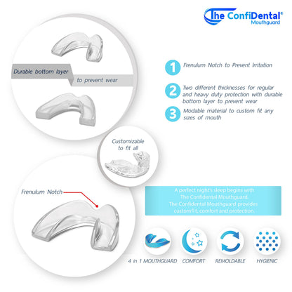 The ConfiDental - Moldable Mouth Guard for Teeth Grinding Clenching Bruxism Sport Athletic Whitening Tray Pack of 5 Including 3 Regular and 2 Heavy Duty Guard (3 (Ill) Regular 2 (ll) Heavy Duty)