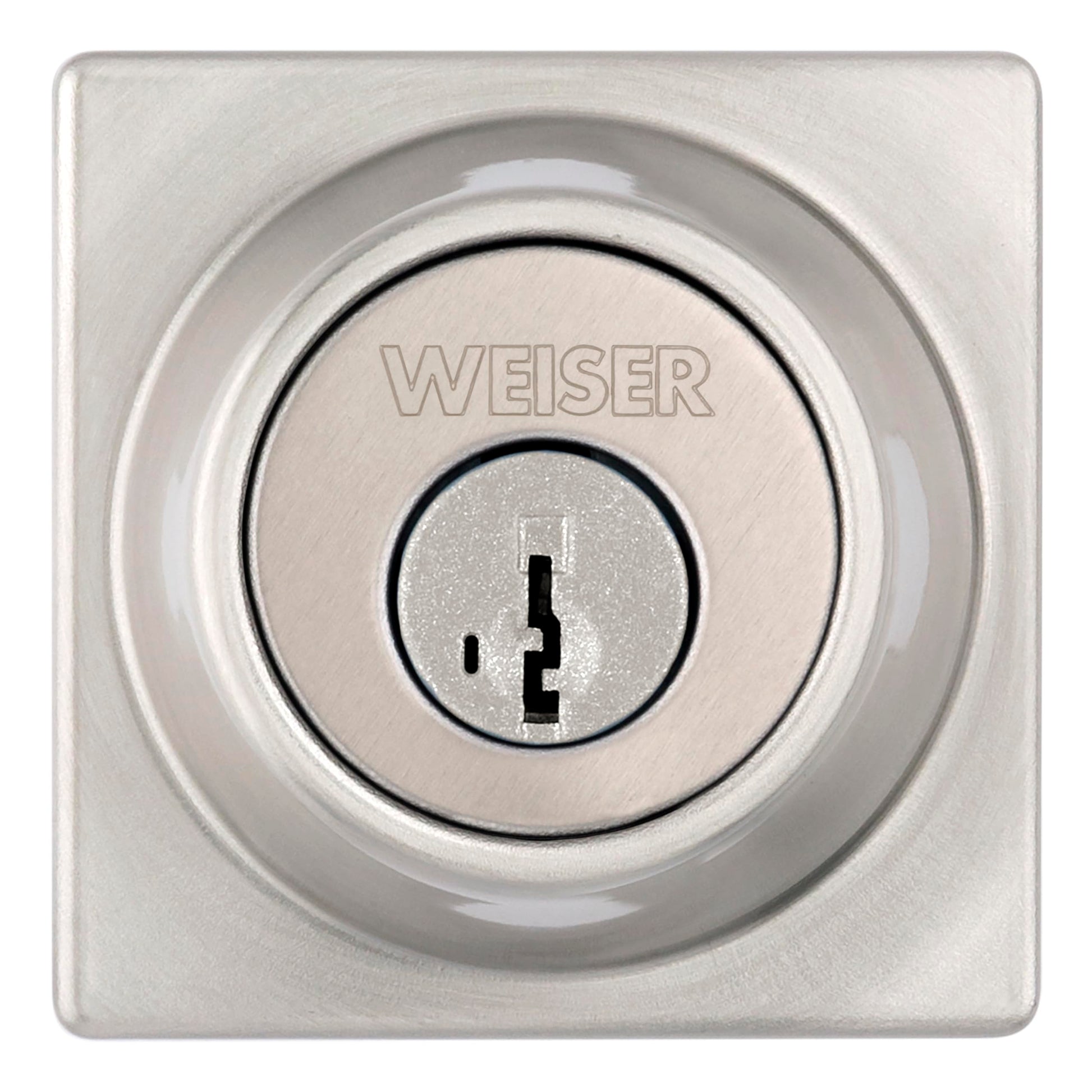 Weiser Elements Satin Nickel Square Deadbolt Lock, ANSI/BHMA Grade 3 Certified Front Door Lock, Kick Proof, Bump Proof & Anti-theft Exterior Door Lock with Key, Traditional Door Locks for Entry Door Weiser