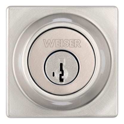 Weiser Elements Satin Nickel Square Deadbolt Lock, ANSI/BHMA Grade 3 Certified Front Door Lock, Kick Proof, Bump Proof & Anti-theft Exterior Door Lock with Key, Traditional Door Locks for Entry Door Weiser