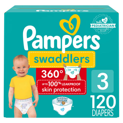 Pampers Swaddlers 360 Pull-On Diapers, Size 3, 120 Count for up to 100% Leakproof Skin Protection and Easy Changes