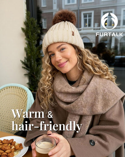 FURTALK Womens Winter Beanie Hat Satin Lined Faux Fur Pom Pom Beanies Hat for Women Winter Warm Knit Hats 🍁 All In One Marketplace Canada