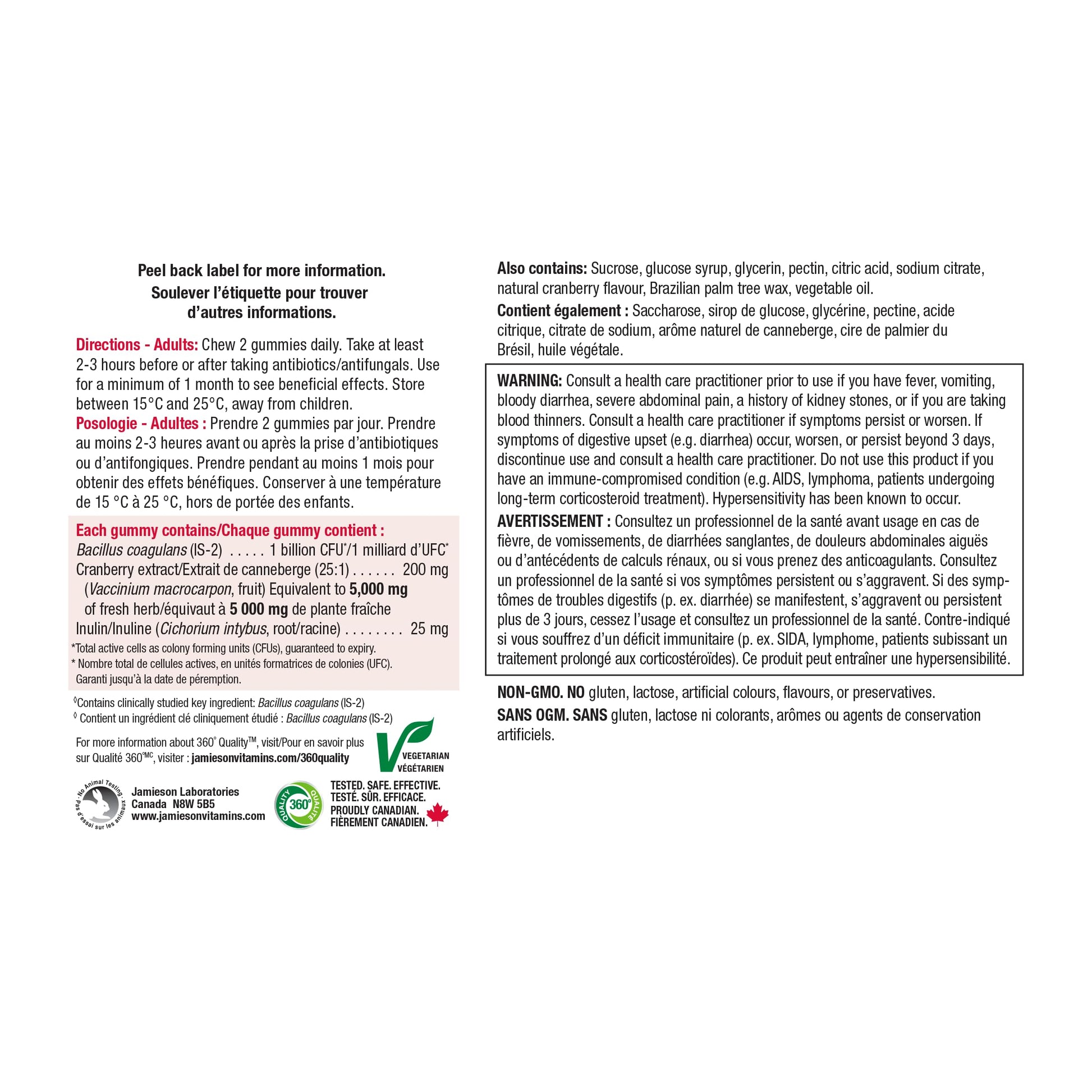 Jamieson Women's Probiotic Gummy with Cranberry and Prebiotics, 60 Gummies. Supports a Healthy Vaginal Flora and Digestive Health, Protects against UTIs. Cranberry Flavoured - Available at All In One Marketplace Canada