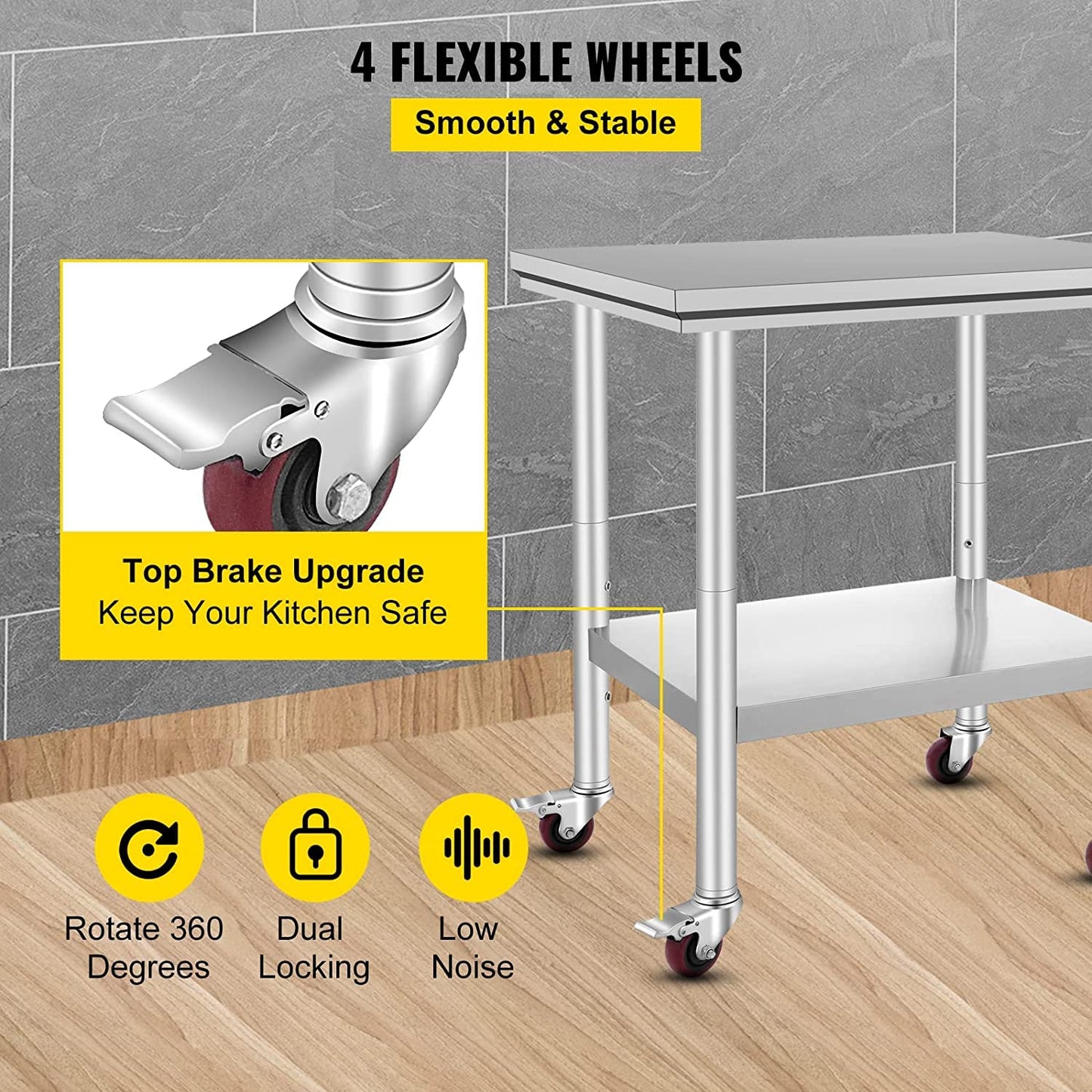 VEVOR Stainless Steel Work Table with Wheels 24 x 30 Prep Table with casters Heavy Duty Work Table for Commercial Kitchen Restaurant Business 🍁 All In One Marketplace Canada