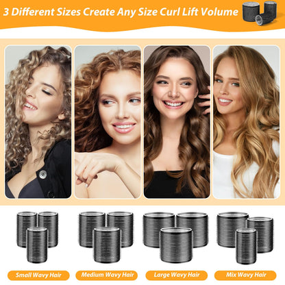 39PCS Self Grip Hair Rollers Curlers 3 Sizes Black Hair Roller 2.5in, 1.9in, 1.4in, Jumbo Hair Roller with 12PCS Duckbill Clips Hair Rollers for Long Medium Short Thick Fine Volume Bangs Hair - Available at All In One Marketplace Canada