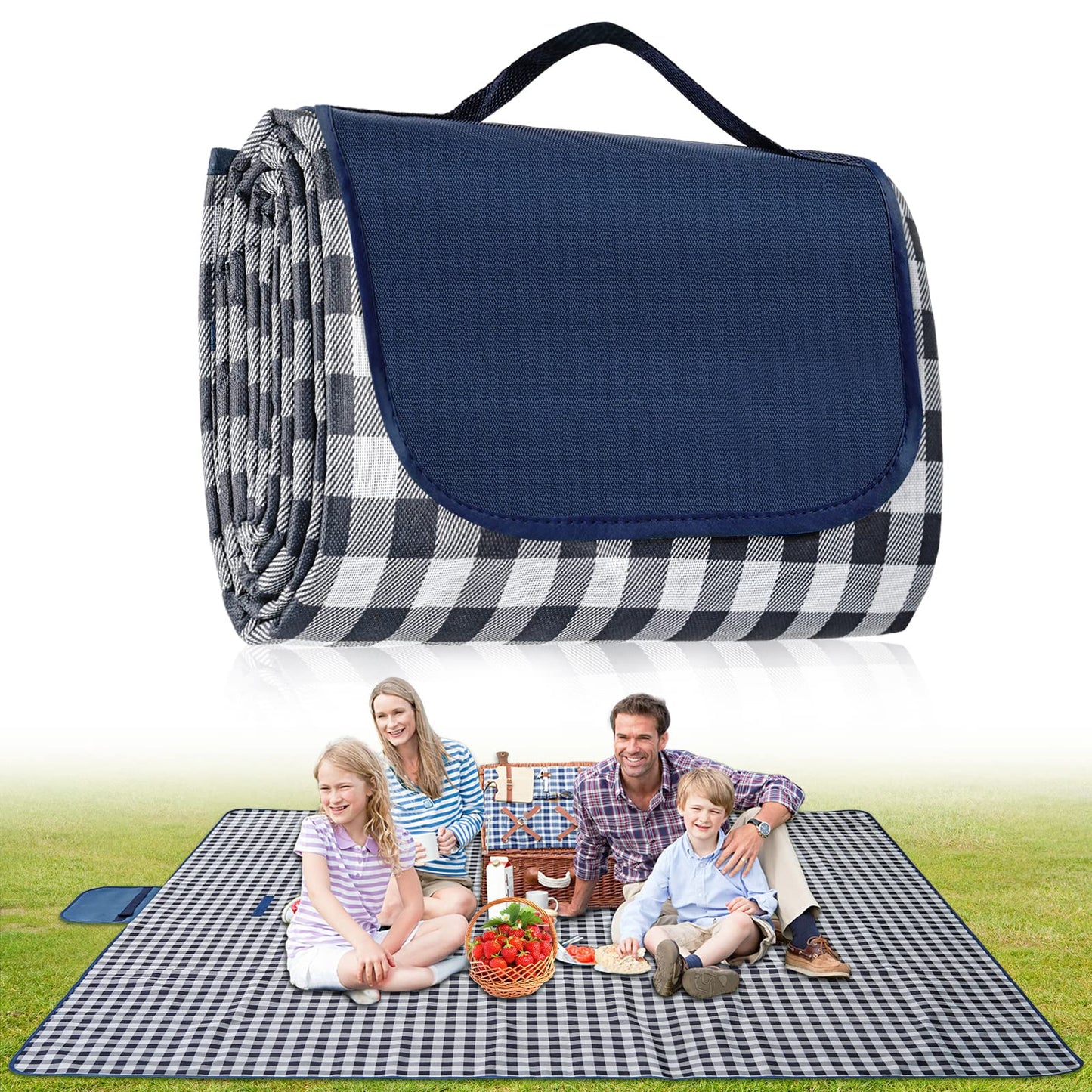 Extra Large Outdoor Picnic Blanket, 79"x79" Waterproof Picnic Mat, Sandproof Beach Blanket Portable Camping Blanket Lightweight for Park Beach Camping Courtyard (Dark Blue)