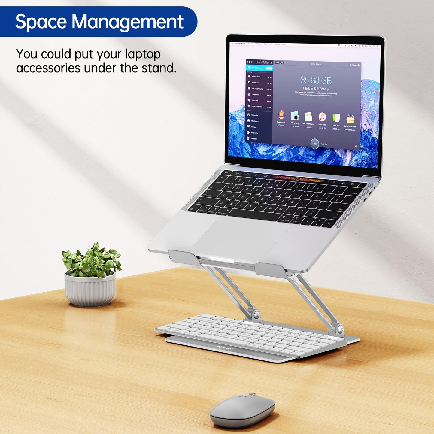 Besign LS10 Laptop Stand for Desk, Ergonomic Adjustable Notebook Tablet Stand, Riser Holder Computer Stand Compatible with Air, Pro, Dell, HP, Lenovo More 10-14" Laptops, Lapdesks (Silver)
