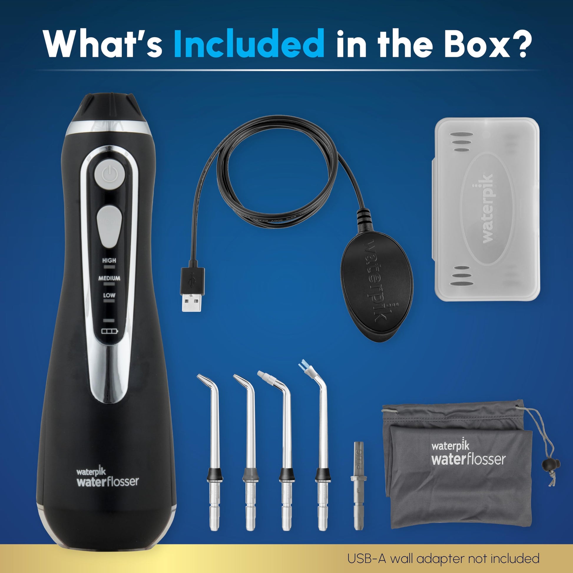 Waterpik Cordless Advanced 2.0 Water Flosser for Teeth, Gums, Braces, Dental Care with Travel Bag & 4 Tips, CDA Validated, Waterproof Rechargeable Handheld, Black (1 Count) Packaging May Vary - Available at All In One Marketplace Canada