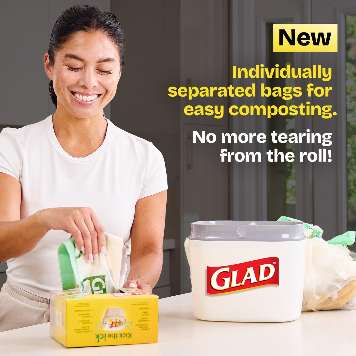 Glad Certified Compostable Drawstring Bags - Small 10 Litres - Drawstring, 80 Compost Trash Bags - Unscented