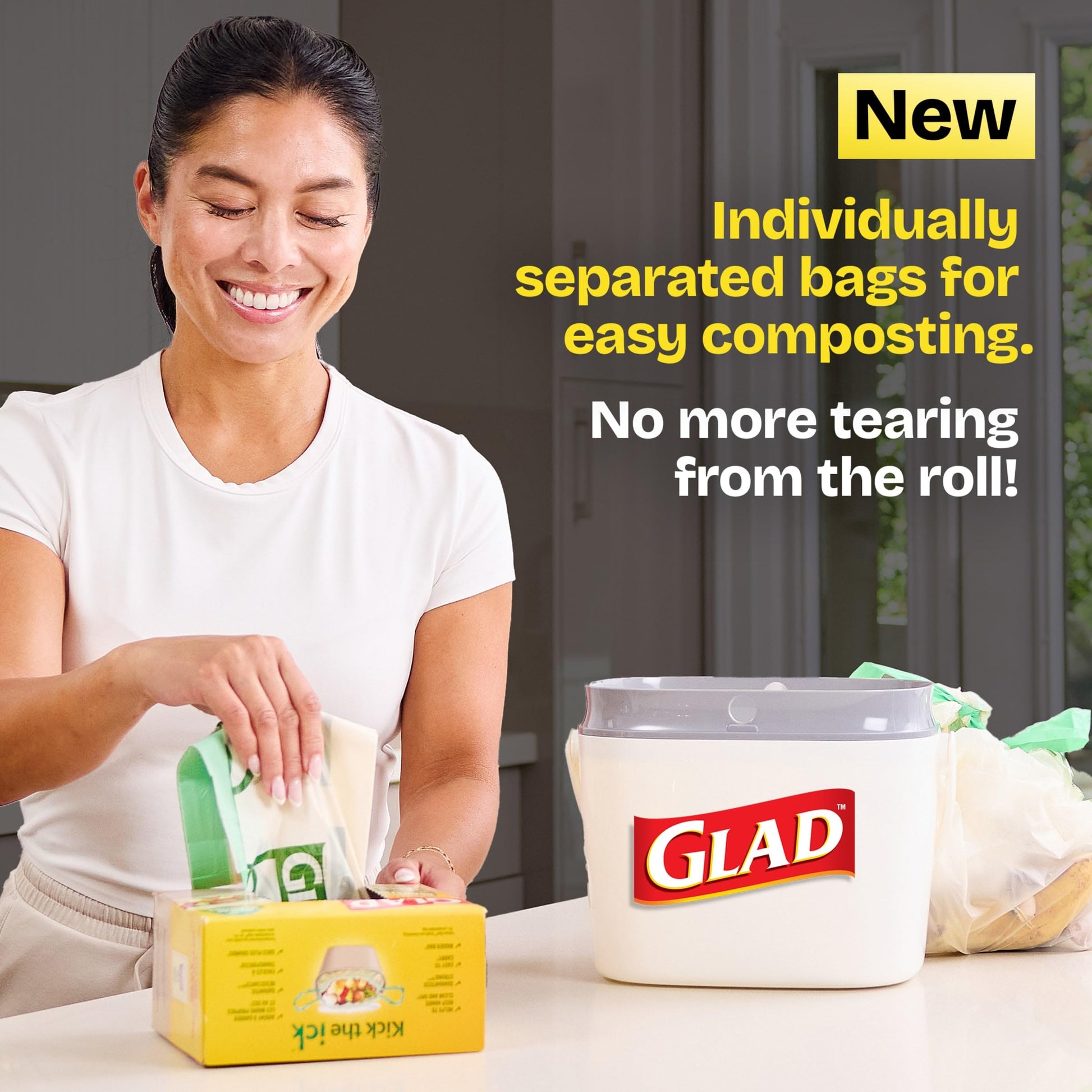 Glad Certified Compostable Drawstring Bags - Small 10 Litres - Drawstring, 80 Compost Trash Bags - Unscented