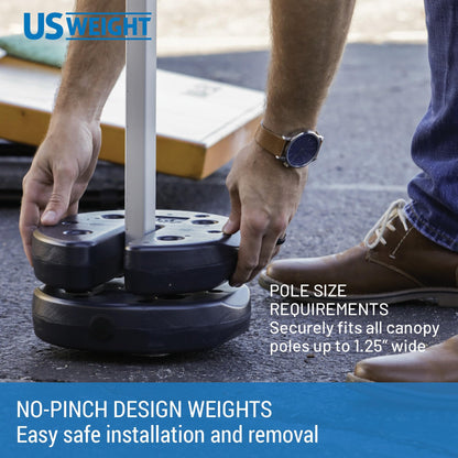 US Weight 40 Pound Canopy Weight Set of 4 and Carry Strap with No-Pinch Design - Easy Installation and Removal to Secure Tents, Canopies, and Umbrellas at Outdoor Events US Weight
