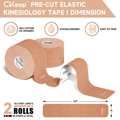 CKeep Kinesiology Tape, Original Cotton Elastic Athletic Tape 2Rolls, Beige