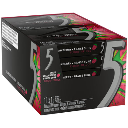 5 Gum Strawberry-Flood Flavoured Sugar Free Chewing Gum, 15 Sticks, 10 Packs - Available at All In One Marketplace Canada