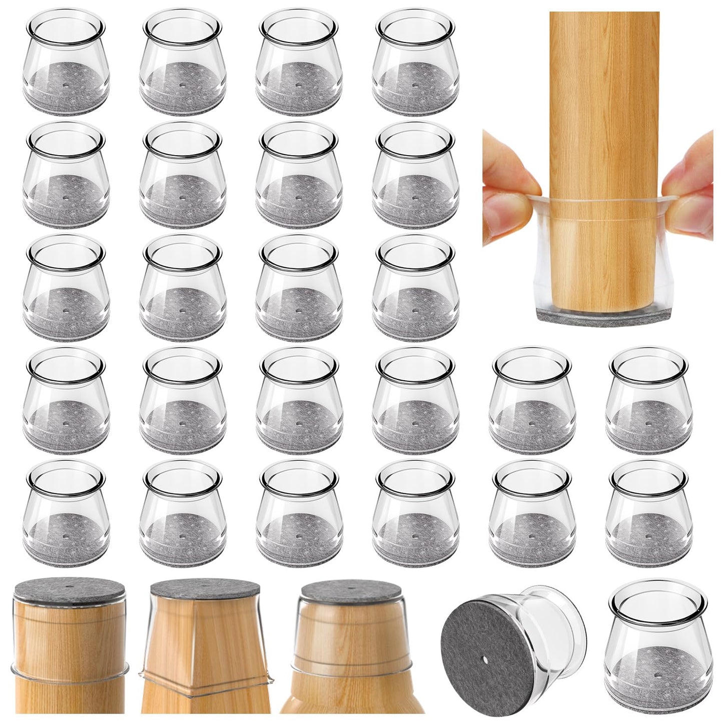 Chair Leg Floor Protectors 24PCS Furniture Sliders for Hardwood Floors, Silicone Chair Leg Protectors for Protecting Floors from Scratches and Noise, Fit:15/16" to 1-5/16" (23-33mm)