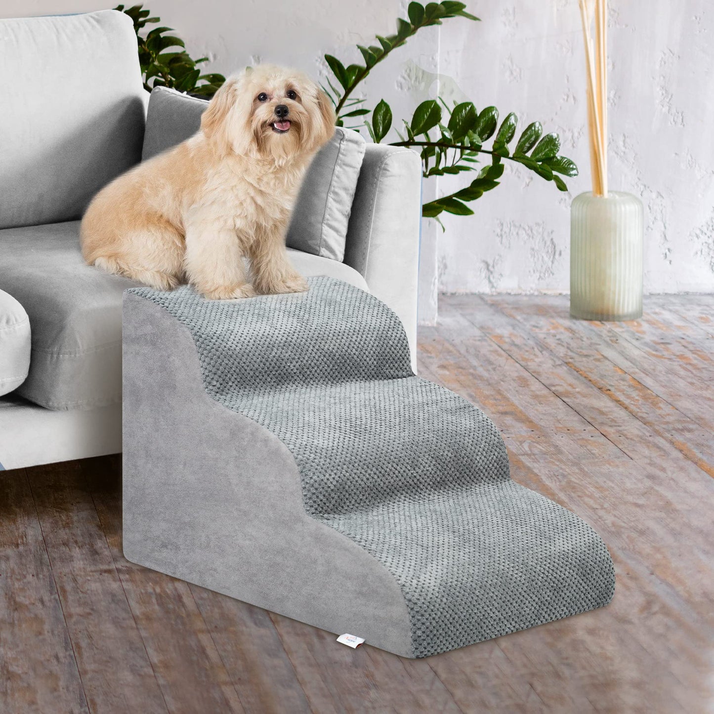 Dog Stairs for Small Dogs - High Density Foam Dog Ramp, Extra Wide Pet Steps with Non-Slip Bottom for High Beds, Couche and Sofa, Best for Dogs Injured, Older Doggy Cats, Pet with Joint Pain (3 Tiers) Niubya