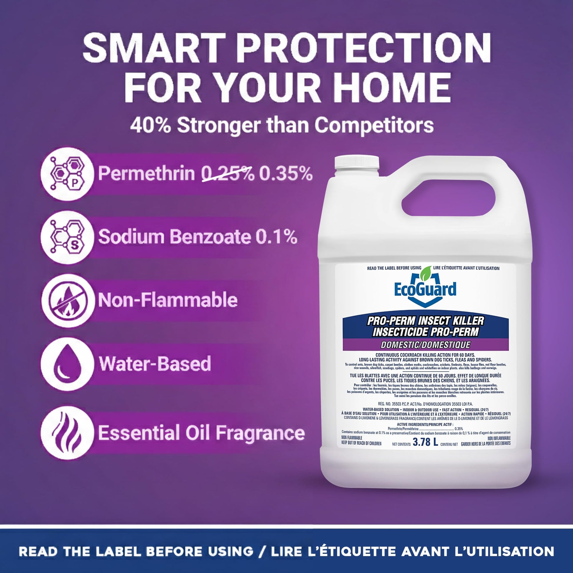 EcoGuard Pro-Perm Insect Killer 3.78L | Professional Insecticide with Fast-Acting Residual Formula | 60 Day Protection | Water-Based, Ready-to-Use Indoors & Outdoors | Sprayer Not Included