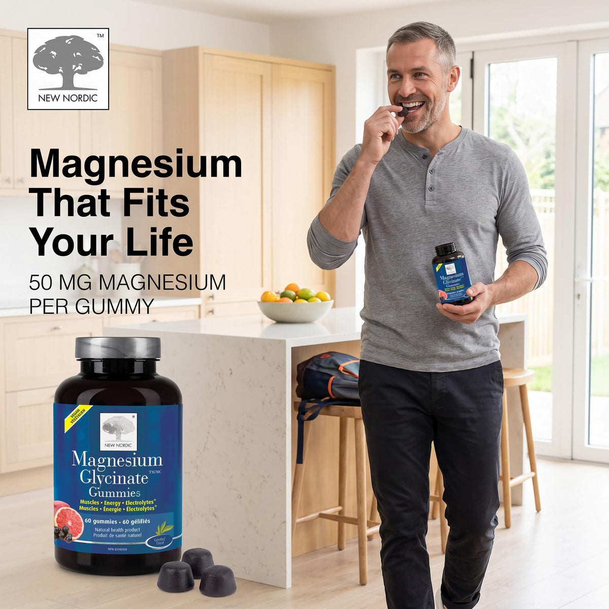 New Nordic Magnesium Glycinate Gummies, 60 Vegan Chews, 30 Day Supply, 4+