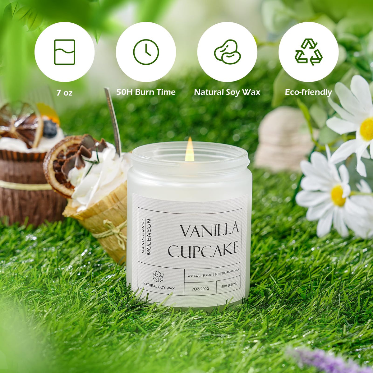 Molensun Vanilla Cupcake Scented Candle, Natural Soy Wax, 7 oz 🍁 All In One Marketplace Canada