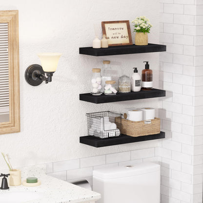 upsimples 16.5" L Black Wooden Floating Shelves with Invisible Brackets, Wall Mounted Modern Wood Shelves Set of 3, for Bathroom Bedroom - Available at All In One Marketplace Canada