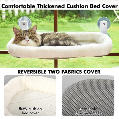AMOSIJOY Cordless Cat Window Perch, Cat Hammock for Window with 4 Strong Suction Cups, Solid Metal Frame and Soft Cover, Foldable Cat Beds for Indoor Cats…