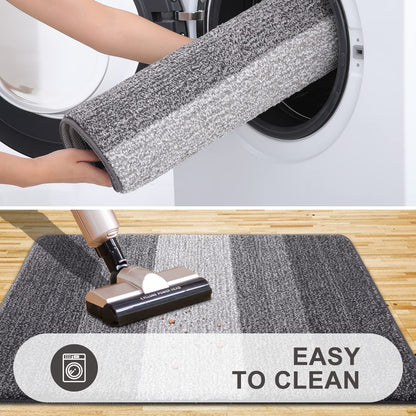 Grandaily Indoor Doormat, 20" x 32" Non-Slip Mud Trapper Absorbent Front Door Mats, Washable Striped Inside Entryway Mat, Low-Profile Welcome Mat Entrance Mat, Grey