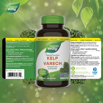 Nature’s Way Kelp - Iodine Supplement for Thyroid Support from Kelp - Non-GMO - 180 Vegetarian Capsules, Value Size Nature's Way
