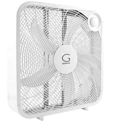 Genesis 20" Box Fan, 3 Settings, Max Cooling Technology, Carry Handle, White (G20BOX-WHT) Genesis