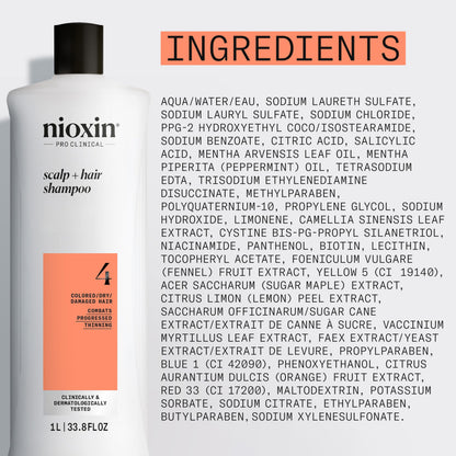 Nioxin System 4 Scalp + Hair Shampoo - Hair Thickening Shampoo For Damaged Hair with Progressed Thinning, 33.8 fl oz (Packaging May Vary) - Available at All In One Marketplace Canada