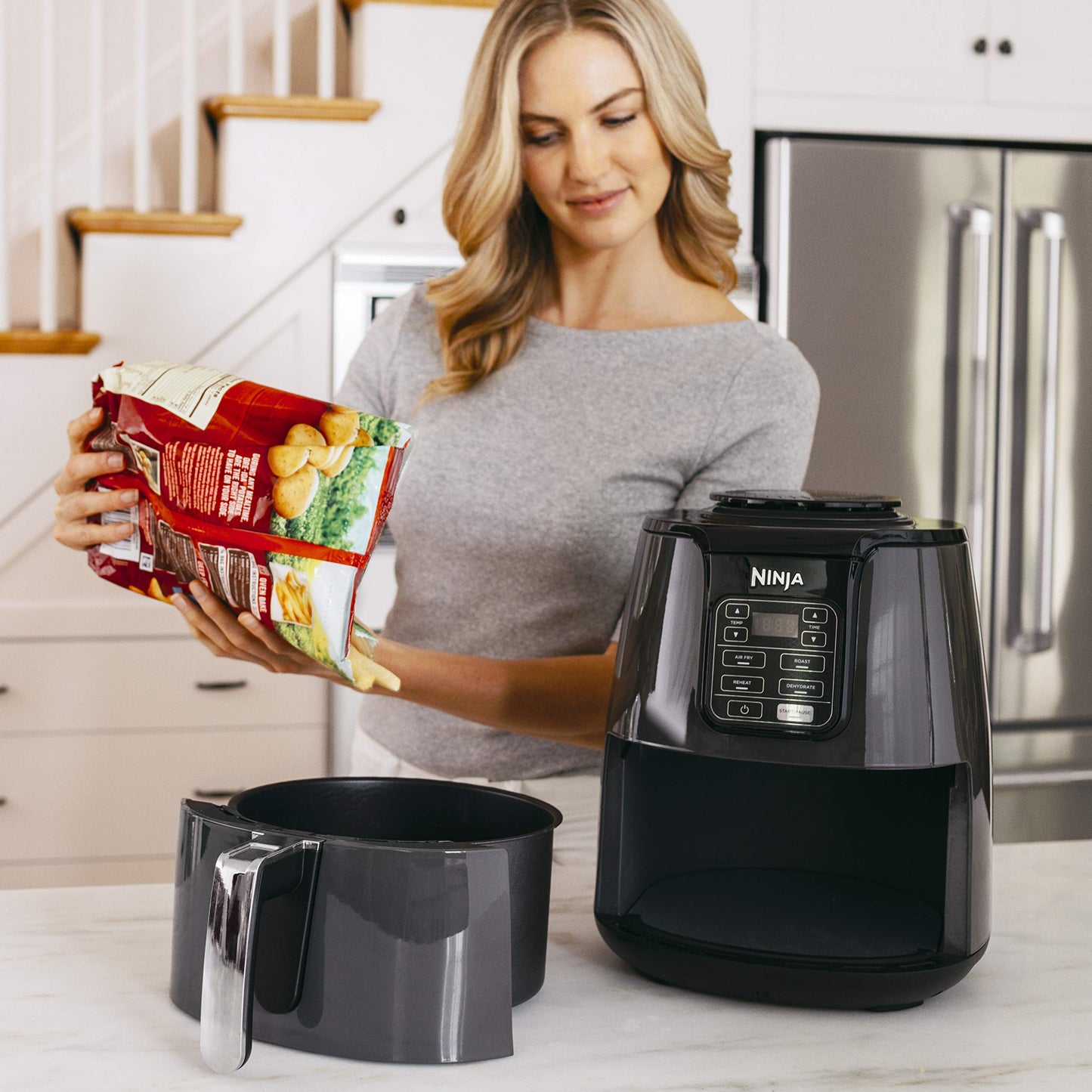 Ninja AF100C Air Fryer, 4-Qt Capacity, Non-Stick, Air Fry, Roast, Reheat, Dehydrate, Charcoal Grey (Canadian Version) - Perfect for Nutritional Cooking with Air Fryer Accessories - Available at All In One Marketplace Canada
