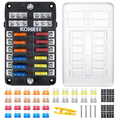 Kohree 12V Fuse Block 12 Way, Blade Marine Fuse Block with LED Indicator