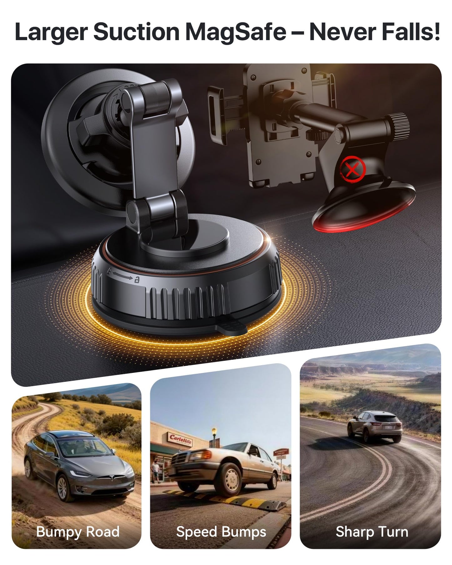 Miracase for MagSafe Car Mount[20 Powerful N55 Magnets+Industrial-Grade Vacuum Base] Magnetic Phone Holder Car 360° Full-Directional Adjustment, Fit for Windshield & Dashboard with All Smartphones
