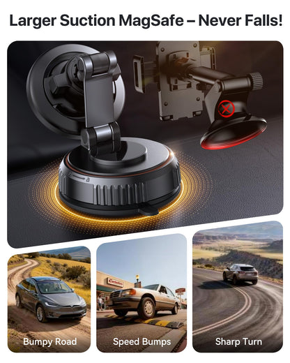 Miracase for MagSafe Car Mount[20 Powerful N55 Magnets+Industrial-Grade Vacuum Base] Magnetic Phone Holder Car 360° Full-Directional Adjustment, Fit for Windshield & Dashboard with All Smartphones
