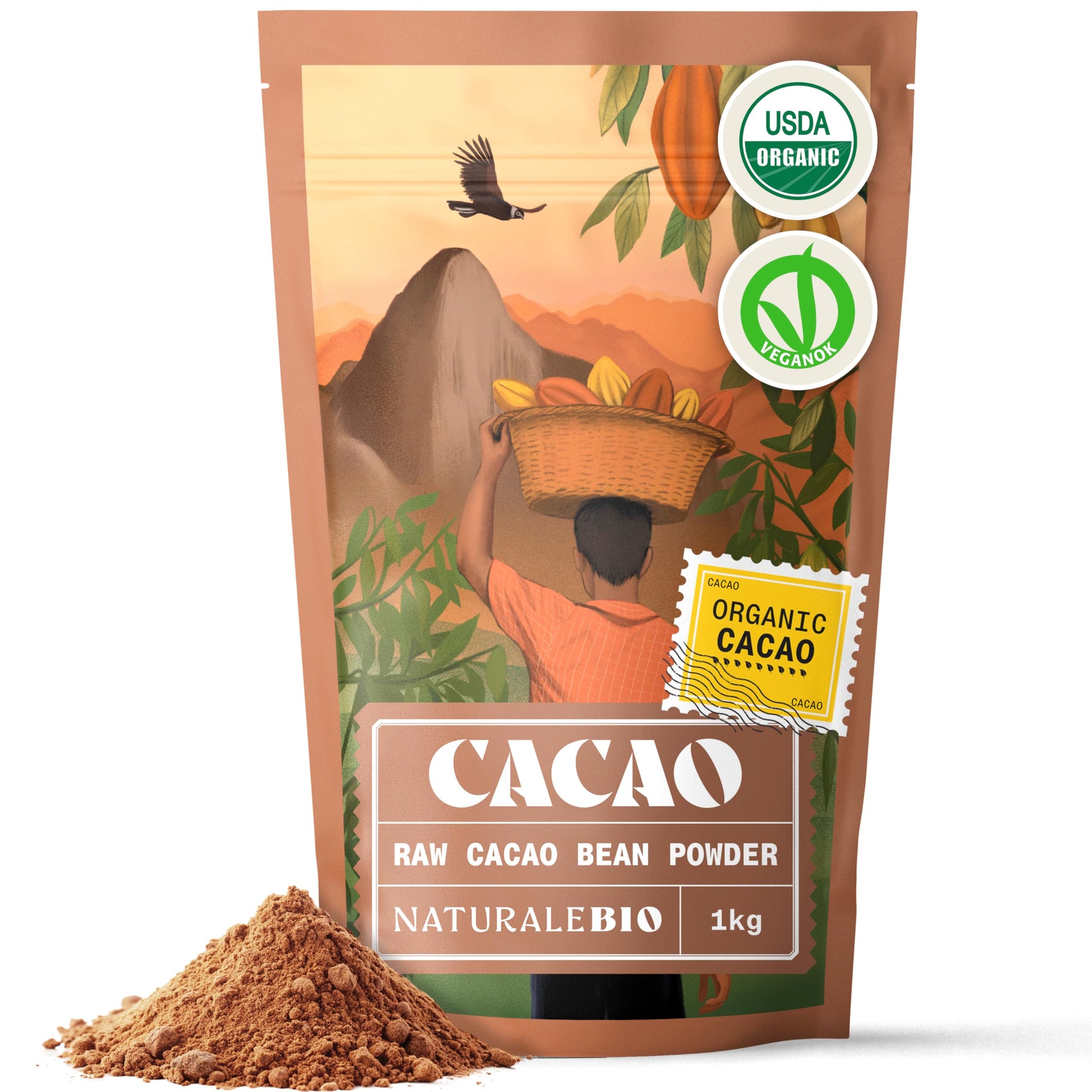 NaturaleBio Organic Cacao Powder 1kg – Raw, Unsweetened & Pure