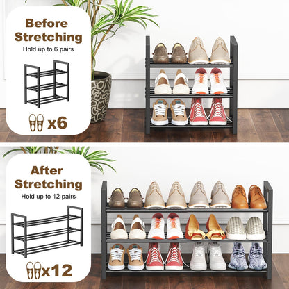 Roylvan 3-Tire Expandable Shoe Rack, 17"-31" Adjustable Stackable Free Standing Shoe Shelf Storage Fits 6-12 Pairs Shoes, Heavy Duty Reinforced Metal Shoes Organizer for Closet Entryway Doorway Dorm - Available at All In One Marketplace Canada