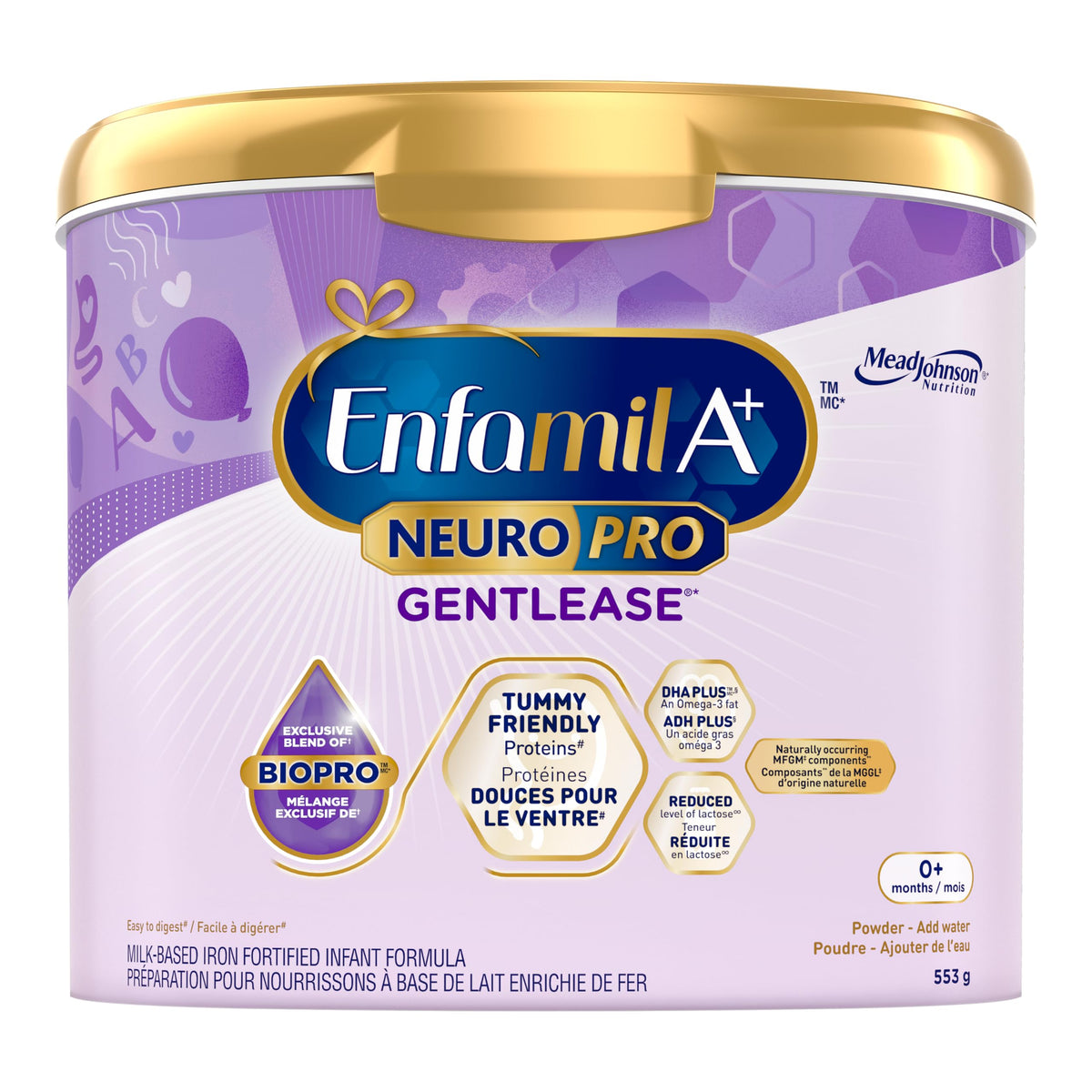 Enfamil A+ NeuroPro Gentlease, Baby Formula, Powder Tub, with Brain Building DHA, 0+ Months, 553g
