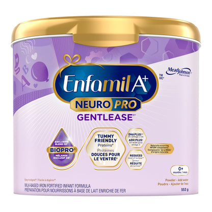 Enfamil A+ NeuroPro Gentlease, Baby Formula, Powder Tub, with Brain Building DHA, 0+ Months, 553g