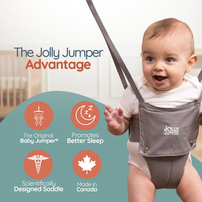Jolly Jumper ICONIC Doorway Baby Jumper (Black), Indoor Exercise Saddle Seat, Adjustable Height, for Infants up to 28lbs, No Stand Required